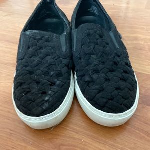black and white slip on loafers